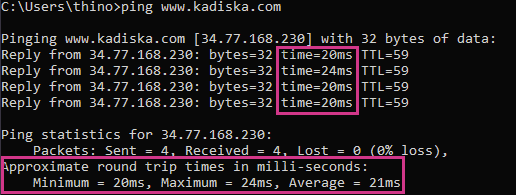 Measuring latency with the terminal window - Source: kadiska.com